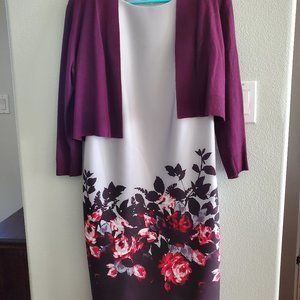 Calvin Klein sheath dress with dark plum flower (6) with plum colored sweater
